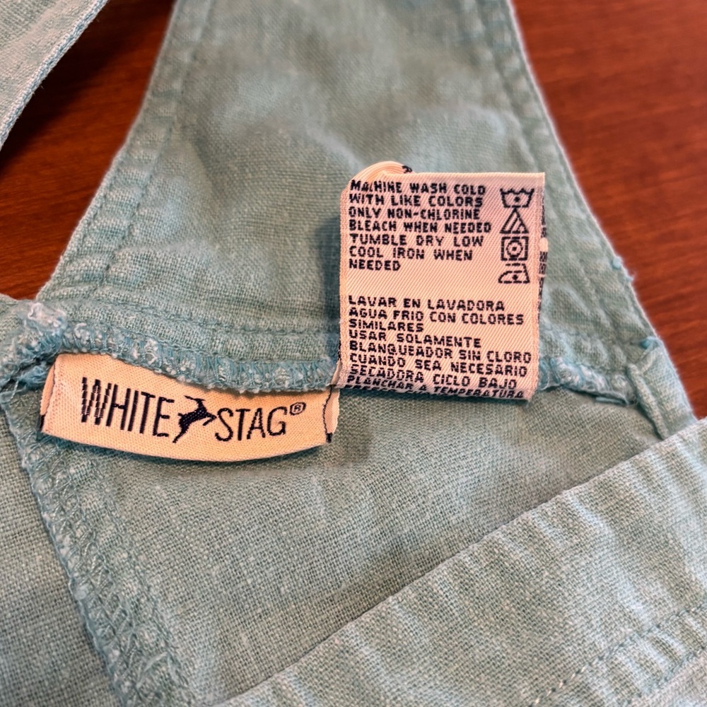Cute vtg linen blend light blue overalls, medium - Picture 11 of 11